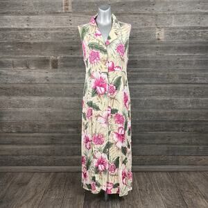Tropical Hawaiian Floral Maxi Dress XL Sleeveless Resort Vacation Rayon Beach